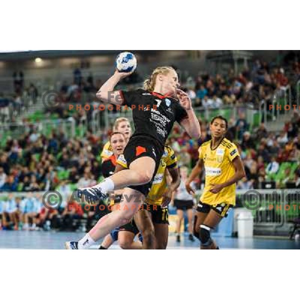 Nina Worz in action during handball match Krim Mercator - IK Savehof in EHF Women\'s Champions league, played in Arena Stozice, Ljubljana, Slovenia on October 05, 2013 