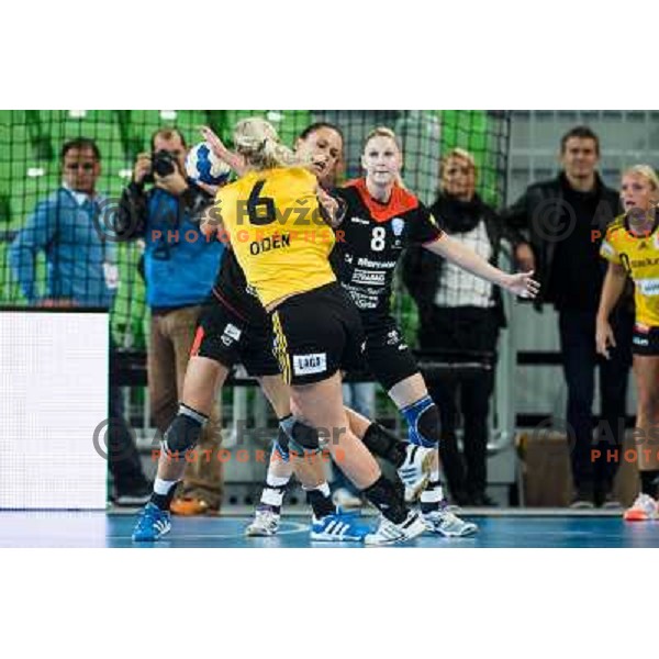 Andrea Piedade in action during handball match Krim Mercator - IK Savehof in EHF Women\'s Champions league, played in Arena Stozice, Ljubljana, Slovenia on October 05, 2013 