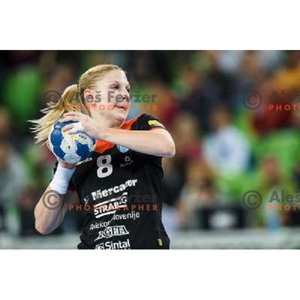 Tamara Mavsar in action during handball match Krim Mercator - IK Savehof in EHF Women\'s Champions league, played in Arena Stozice, Ljubljana, Slovenia on October 05, 2013 