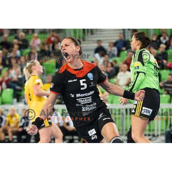  Daniela Piedade in action during handball match Krim Mercator - IK Savehof in EHF Women\'s Champions league, played in Arena Stozice, Ljubljana, Slovenia on October 05, 2013 