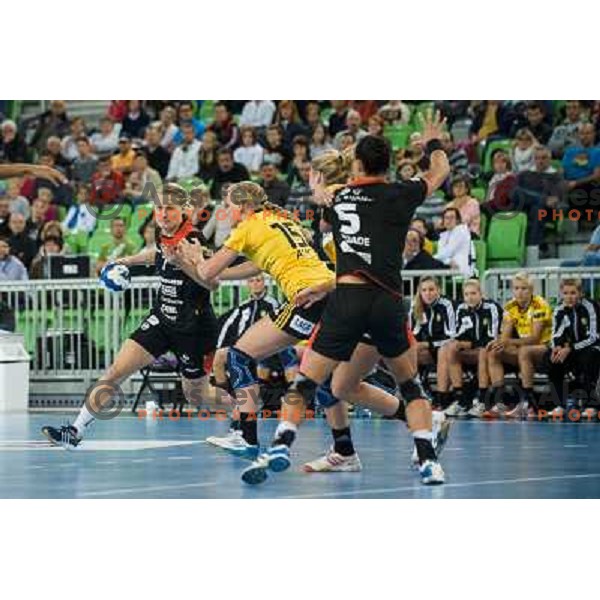 Nina Worz in action during handball match Krim Mercator - IK Savehof in EHF Women\'s Champions league, played in Arena Stozice, Ljubljana, Slovenia on October 05, 2013 