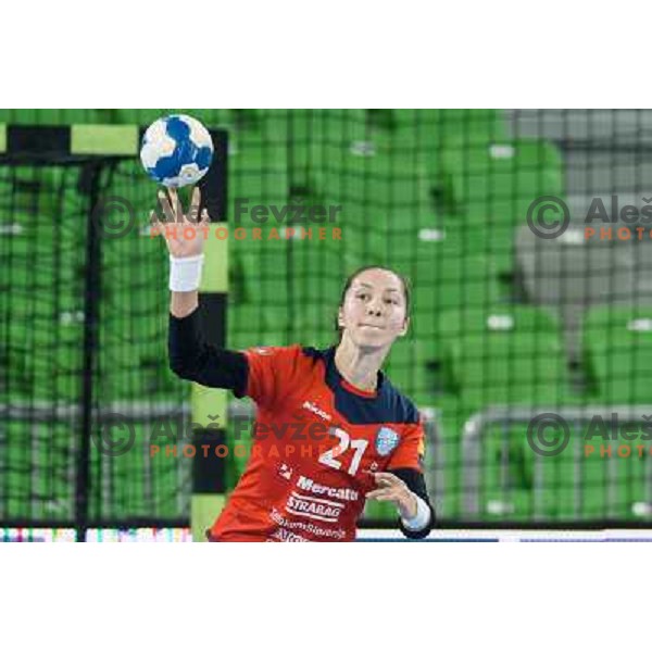 Talida Tolnai in action during handball match Krim Mercator - IK Savehof in EHF Women\'s Champions league, played in Arena Stozice, Ljubljana, Slovenia on October 05, 2013 