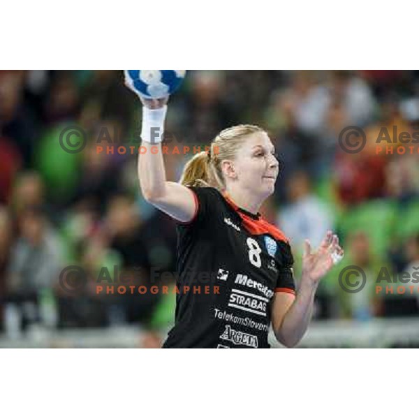 Tamara Mavsar in action during handball match Krim Mercator - IK Savehof in EHF Women\'s Champions league, played in Arena Stozice, Ljubljana, Slovenia on October 05, 2013 