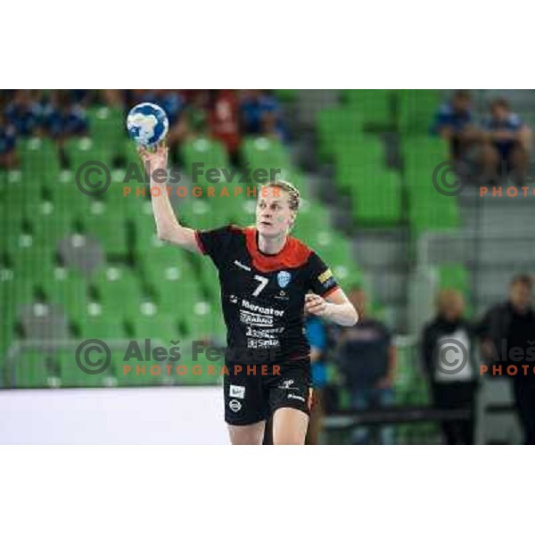 Nina Worz in action during handball match Krim Mercator - IK Savehof in EHF Women\'s Champions league, played in Arena Stozice, Ljubljana, Slovenia on October 05, 2013 