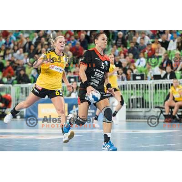 Daniela Piedade in action during handball match Krim Mercator - IK Savehof in EHF Women\'s Champions league, played in Arena Stozice, Ljubljana, Slovenia on October 05, 2013 