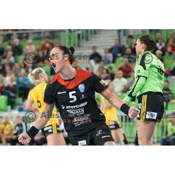 Daniela Piedade in action during handball match Krim Mercator - IK Savehof in EHF Women\'s Champions league, played in Arena Stozice, Ljubljana, Slovenia on October 05, 2013 