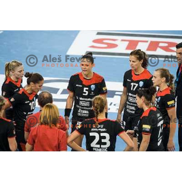 Daniela Piedade in action during handball match Krim Mercator - IK Savehof in EHF Women\'s Champions league, played in Arena Stozice, Ljubljana, Slovenia on October 05, 2013 