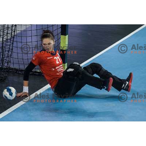 Talida Tolnai in action during handball match Krim Mercator - IK Savehof in EHF Women\'s Champions league, played in Arena Stozice, Ljubljana, Slovenia on October 05, 2013 
