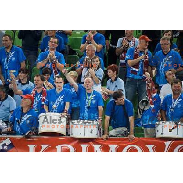 Krim fans during handball match Krim Mercator - IK Savehof in EHF Women\'s Champions league, played in Arena Stozice, Ljubljana, Slovenia on October 05, 2013 