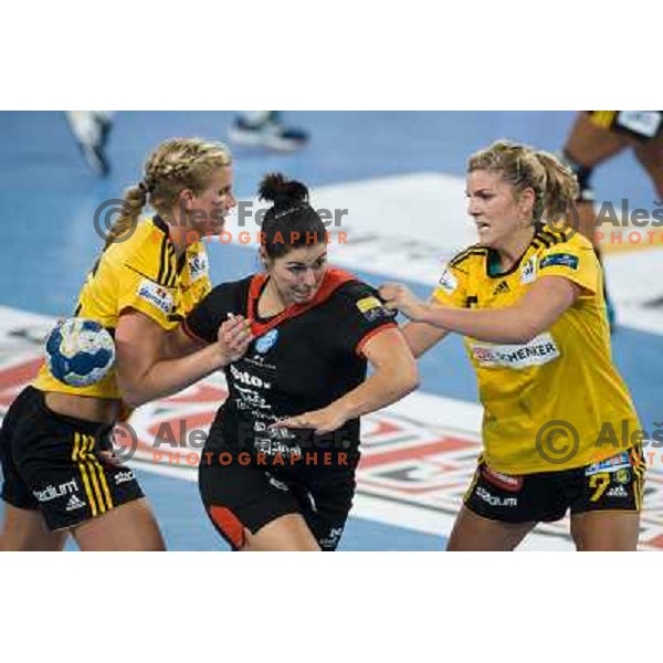 Oana Manea in action during handball match Krim Mercator - IK Savehof in EHF Women\'s Champions league, played in Arena Stozice, Ljubljana, Slovenia on October 05, 2013 
