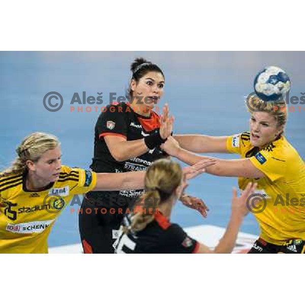 Oana Manea in action during handball match Krim Mercator - IK Savehof in EHF Women\'s Champions league, played in Arena Stozice, Ljubljana, Slovenia on October 05, 2013 
