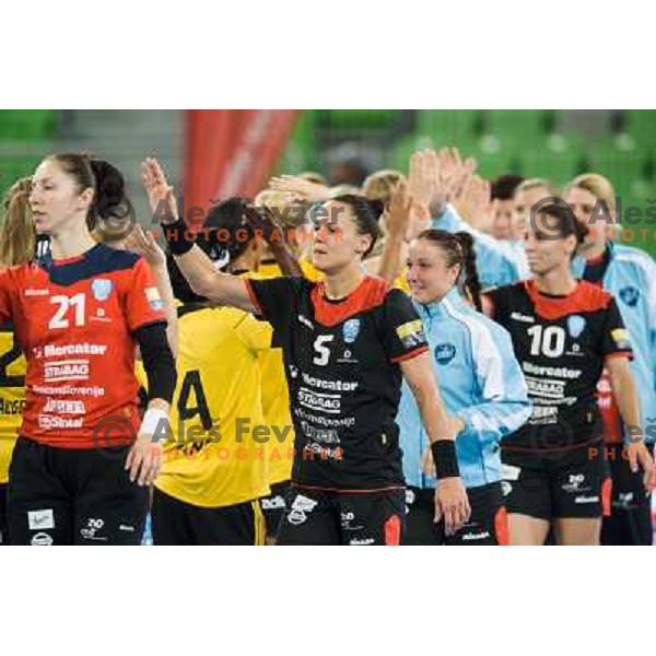 Daniela Piedade in action during handball match Krim Mercator - IK Savehof in EHF Women\'s Champions league, played in Arena Stozice, Ljubljana, Slovenia on October 05, 2013 