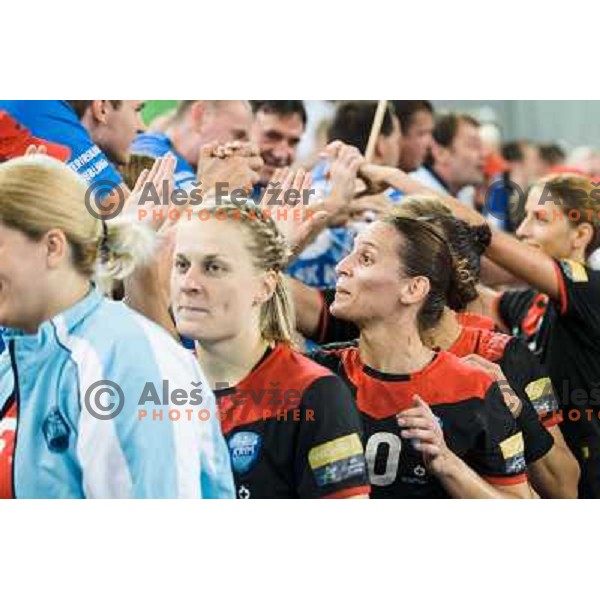 Andjela Bulatovic in action during handball match Krim Mercator - IK Savehof in EHF Women\'s Champions league, played in Arena Stozice, Ljubljana, Slovenia on October 05, 2013 