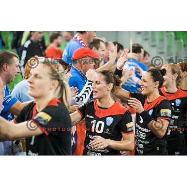 Andjela Bulatovic in action during handball match Krim Mercator - IK Savehof in EHF Women\'s Champions league, played in Arena Stozice, Ljubljana, Slovenia on October 05, 2013 