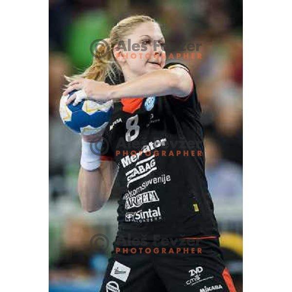 Tamara Mavsar in action during handball match Krim Mercator - IK Savehof in EHF Women\'s Champions league, played in Arena Stozice, Ljubljana, Slovenia on October 05, 2013 
