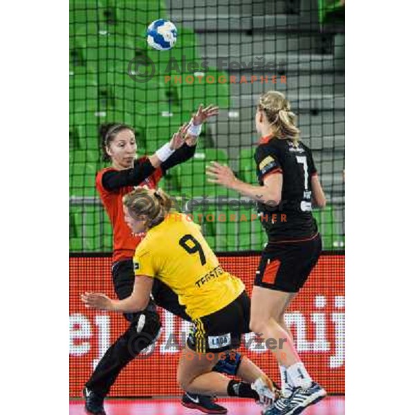 Talida Tolnai in action during handball match Krim Mercator - IK Savehof in EHF Women\'s Champions league, played in Arena Stozice, Ljubljana, Slovenia on October 05, 2013 