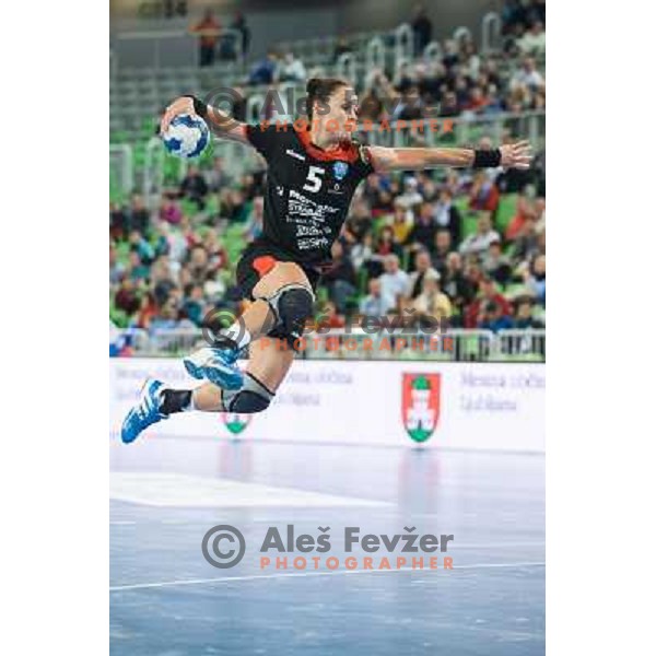 Daniela Piedade in action during handball match Krim Mercator - IK Savehof in EHF Women\'s Champions league, played in Arena Stozice, Ljubljana, Slovenia on October 05, 2013 