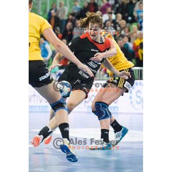 Linnea Torstennson in action during handball match Krim Mercator - IK Savehof in EHF Women\'s Champions league, played in Arena Stozice, Ljubljana, Slovenia on October 05, 2013 