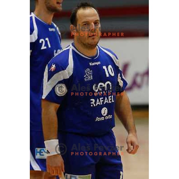 Uros Oslovnik of Sevnica in action during handball match between RD Slovan and RK Sevnica, played in Kodeljevo Hall, Ljubljana, Slovenia on October 5, 2013 