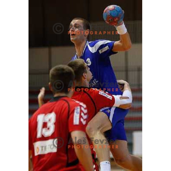 Matej Flajs of Sevnica in action during handball match between RD Slovan and RK Sevnica, played in Kodeljevo Hall, Ljubljana, Slovenia on October 5, 2013 