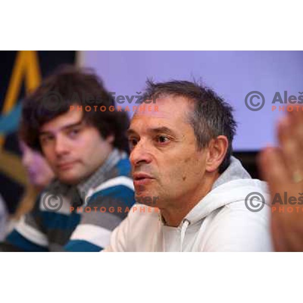 Tone Tiselj, head coach of handball team Krim Mercator during press conference in House of Sport in Ljubljana, Slovenia on October 9, 2013 