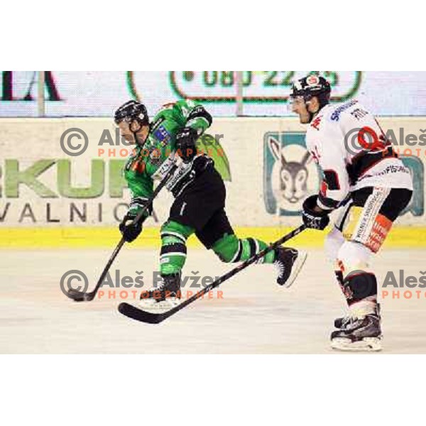 Jeff Ulmer of Telemach Olimpija in action during ice-hockey match Telemach Olimpija- TWK Innsbruck in round 13 of Ebel league 2013/2014, played in Hala Tivoli, Ljulbjana, Slovenia on October 19,2013 