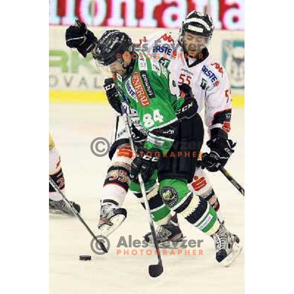 Andrej Hebar of Telemach Olimpija in action during ice-hockey match Telemach Olimpija- TWK Innsbruck in round 13 of Ebel league 2013/2014, played in Hala Tivoli, Ljulbjana, Slovenia on October 19,2013 