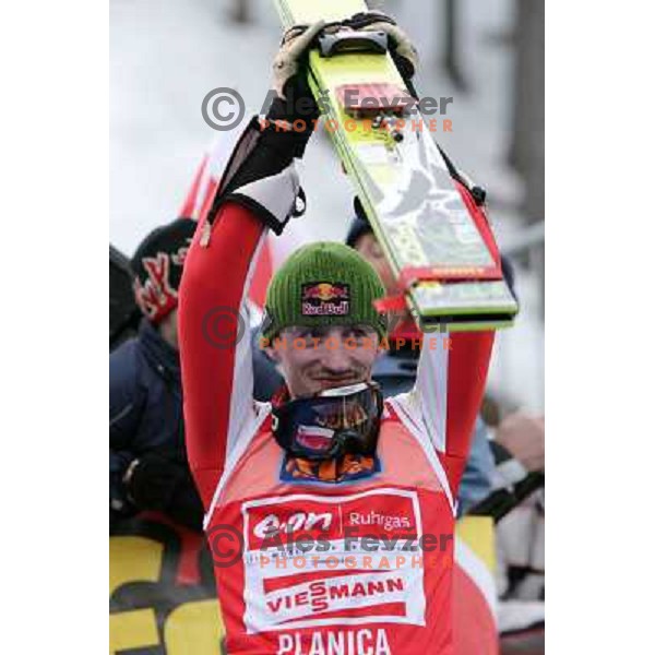 Adam Malszy celebrate victory in fiinal round of e-on ruhrgas FIS World cup in Ski jumping in Planica 23.2.2007, Slovenia