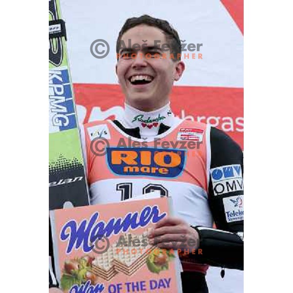 Jernej Damjan celebrate Man of the day prize in fiinal round of e-on ruhrgas FIS World cup in Ski jumping in Planica 23.2.2007, Slovenia