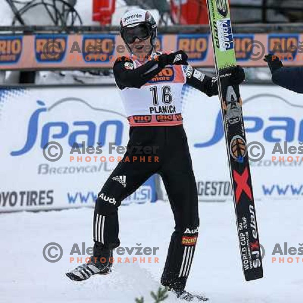 Jernej Damjan celebrate after jump in fiinal round of e-on ruhrgas FIS World cup in Ski jumping in Planica 23.2.2007, Slovenia