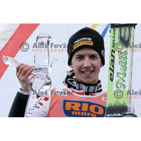 Simon Ammann celebrate second place in fiinal round of e-on ruhrgas FIS World cup in Ski jumping in Planica 23.2.2007, Slovenia