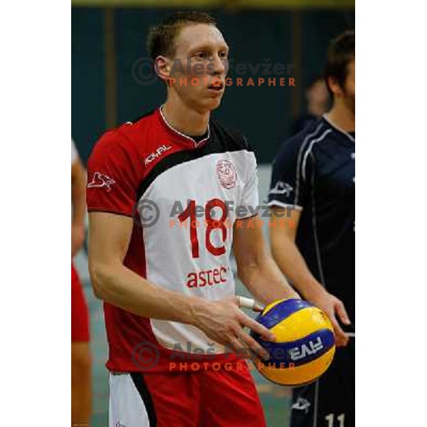 Rok Rezar of Astec Triglav in action during volleyball match between Kalcit Volleybal and Astec Triglav at 1. DOL Leauge, played in Kamnik, Slovenia on October 26th, 2013 