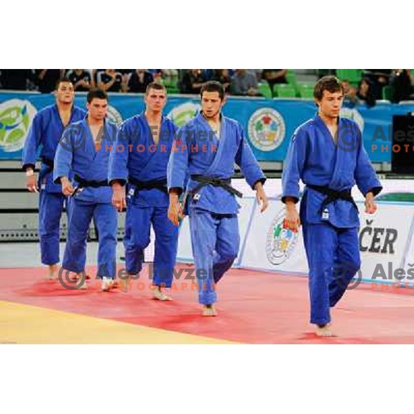 Team of Slovenia in action during Judo World Championships Juniors in Arena Stozice, Ljubljana, Slovenia on October 27, 2013 