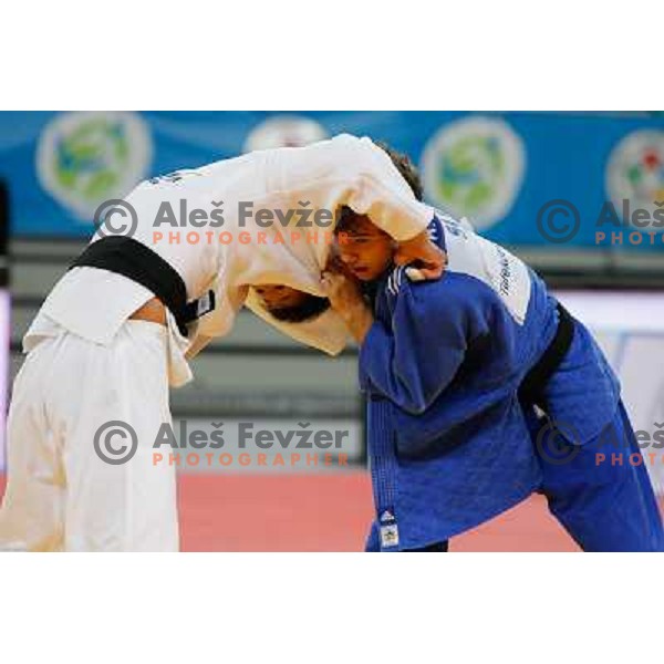 Adrian Gomboc of Slovenia and Yuuki Hashiguchi of Japan in action during Judo World Championships Juniors in Arena Stozice, Ljubljana, Slovenia on October 27, 2013 