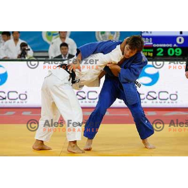 Adrian Gomboc of Slovenia and Yuuki Hashiguchi of Japan in action during Judo World Championships Juniors in Arena Stozice, Ljubljana, Slovenia on October 27, 2013 