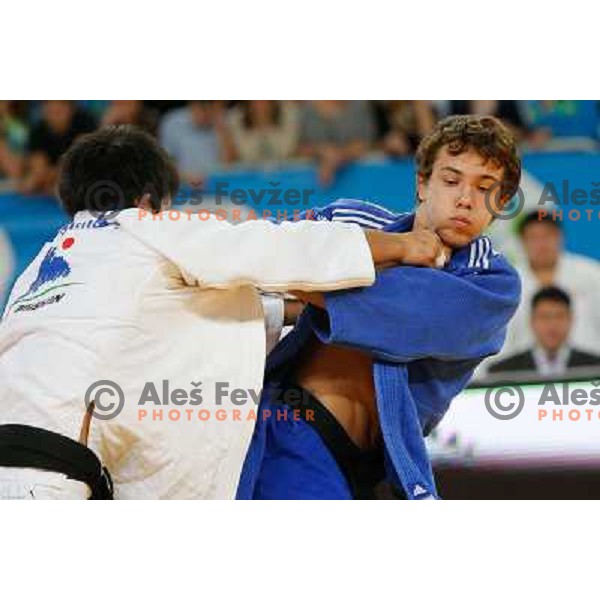 Adrian Gomboc of Slovenia and Yuuki Hashiguchi of Japan in action during Judo World Championships Juniors in Arena Stozice, Ljubljana, Slovenia on October 27, 2013 