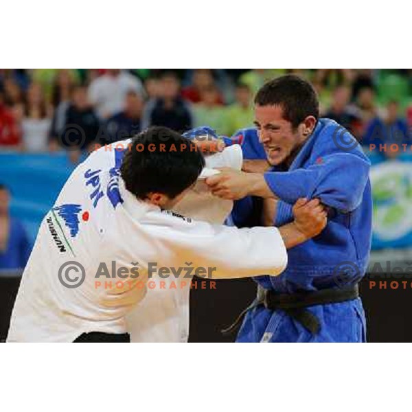 Igor Potparic of Slovenia and Yusei Iwabuchi of Japan in action during Judo World Championships Juniors in Arena Stozice, Ljubljana, Slovenia on October 27, 2013 