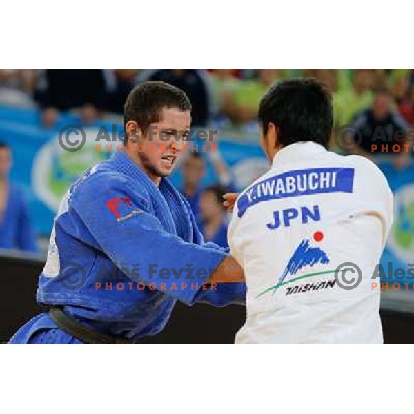 Igor Potparic of Slovenia and Yusei Iwabuchi of Japan in action during Judo World Championships Juniors in Arena Stozice, Ljubljana, Slovenia on October 27, 2013 