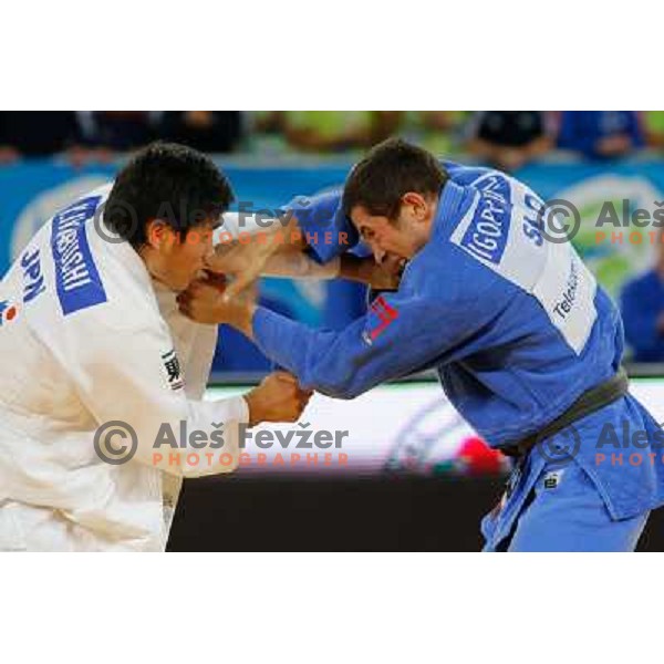 Igor Potparic of Slovenia and Yusei Iwabuchi of Japan in action during Judo World Championships Juniors in Arena Stozice, Ljubljana, Slovenia on October 27, 2013 