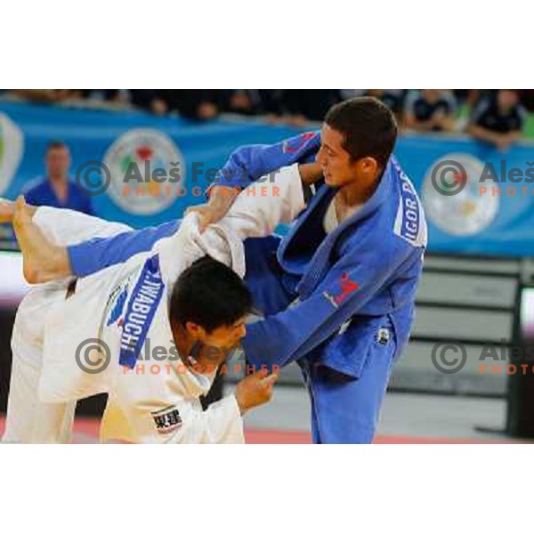 Igor Potparic of Slovenia and Yusei Iwabuchi of Japan in action during Judo World Championships Juniors in Arena Stozice, Ljubljana, Slovenia on October 27, 2013 