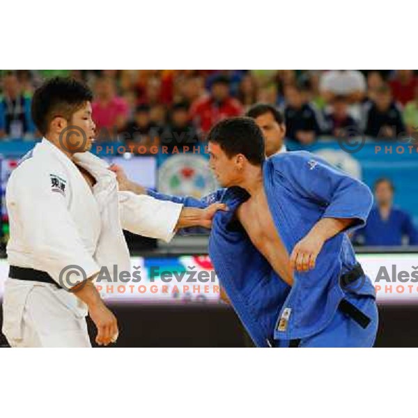 Tadej Dragic of Slovenia and Yusuke Kobayashi of Japan in action during Judo World Championships Juniors in Arena Stozice, Ljubljana, Slovenia on October 27, 2013 