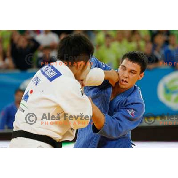 Tadej Dragic of Slovenia and Yusuke Kobayashi of Japan in action during Judo World Championships Juniors in Arena Stozice, Ljubljana, Slovenia on October 27, 2013 