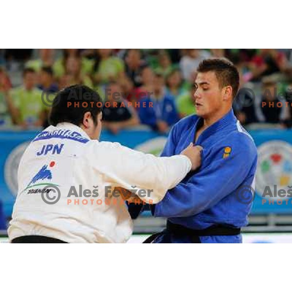 Vito Dragic of Slovenia and Isao Kurahashiof Japan in action during Judo World Championships Juniors in Arena Stozice, Ljubljana, Slovenia on October 27, 2013 