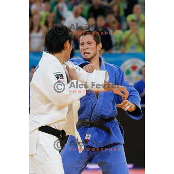 Igor Potparic of Slovenia and Yusei Iwabuchi of Japan in action during Judo World Championships Juniors in Arena Stozice, Ljubljana, Slovenia on October 27, 2013 