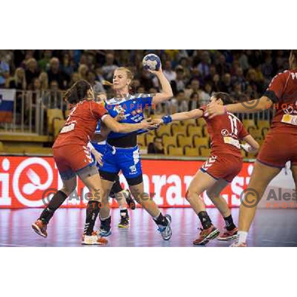 Barbara Lazovic in action during handball match Slovenia - Serbia, EHF Euro 2014 Qualifying match,Hala Tivoli, Ljubljana, Slovenia, 27.10.2013 