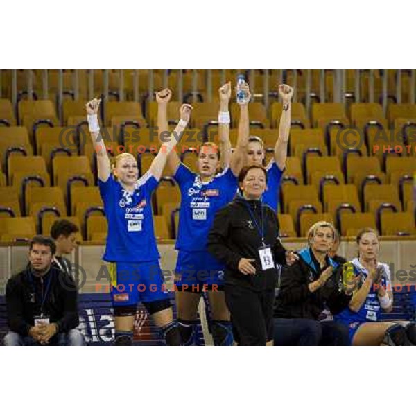 Tamara Mavsar, Sanja Gregorc, Alja Koren in action during handball match Slovenia - Serbia, EHF Euro 2014 Qualifying match,Hala Tivoli, Ljubljana, Slovenia, 27.10.2013 