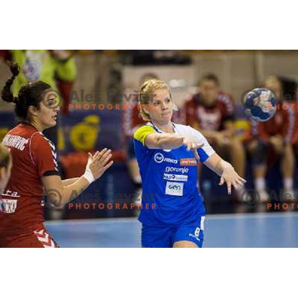 Neza Mitrusevska in action during handball match Slovenia - Serbia, EHF Euro 2014 Qualifying match,Hala Tivoli, Ljubljana, Slovenia, 27.10.2013 