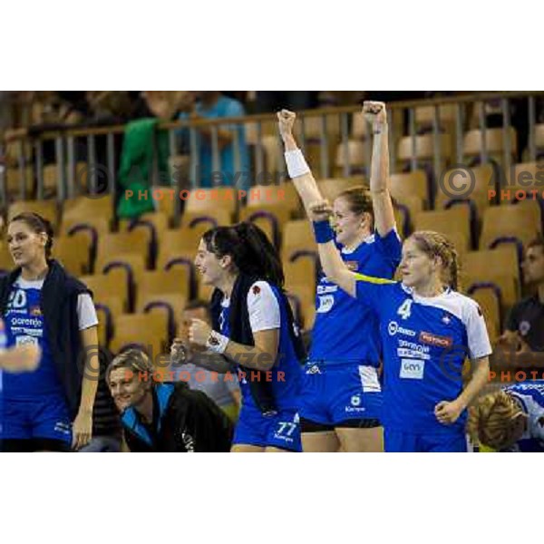 Marta Bon, Lina Krhlikar, in action during handball match Slovenia - Serbia, EHF Euro 2014 Qualifying match,Hala Tivoli, Ljubljana, Slovenia, 27.10.2013 