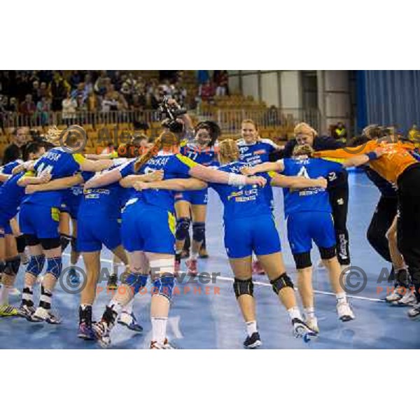 Team Slovenia in action during handball match Slovenia - Serbia, EHF Euro 2014 Qualifying match,Hala Tivoli, Ljubljana, Slovenia, 27.10.2013 