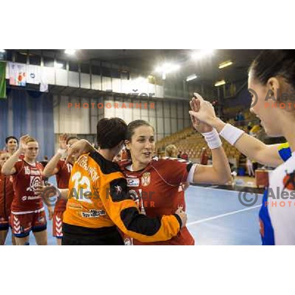 Andrea Lekic in action during handball match Slovenia - Serbia, EHF Euro 2014 Qualifying match,Hala Tivoli, Ljubljana, Slovenia, 27.10.2013 